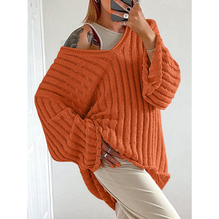 V-Neck Long Sleeve Sweater Orange / S Apparel and Accessories