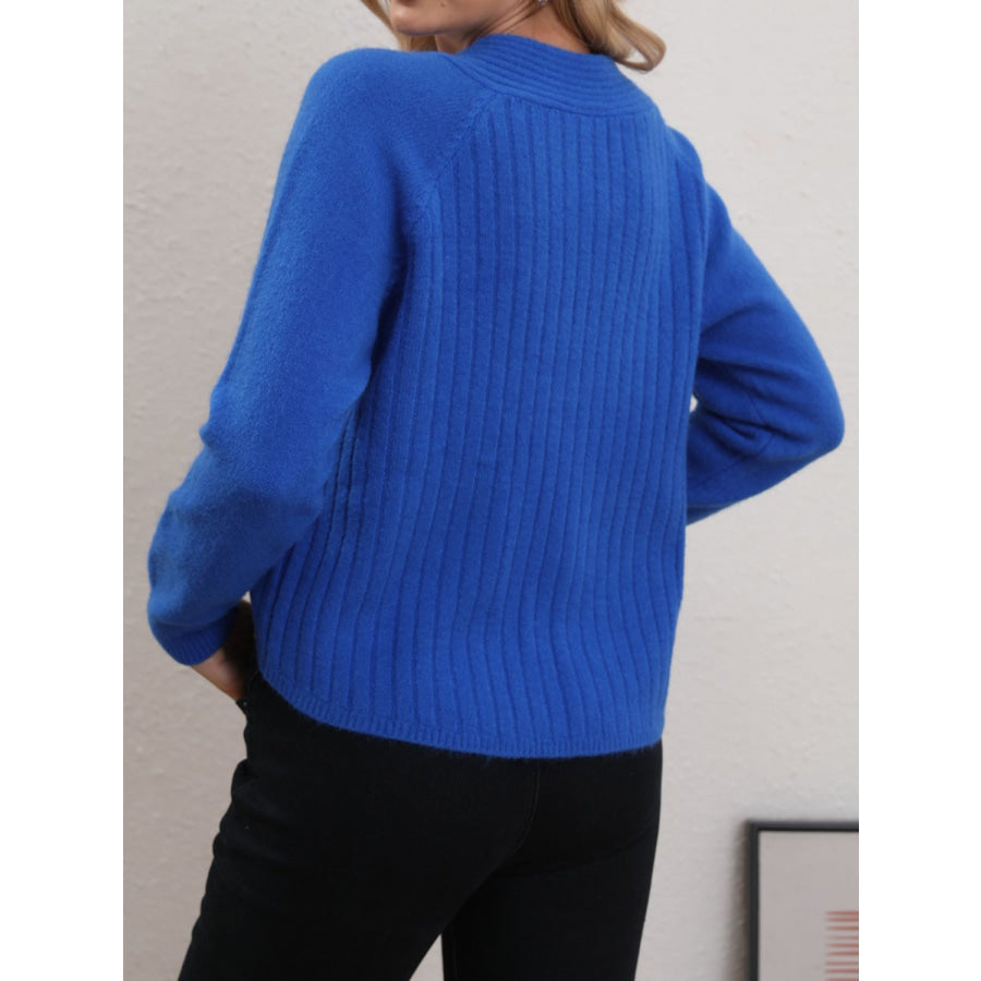 V-Neck Long Sleeve Sweater Royal Blue / One Size Apparel and Accessories