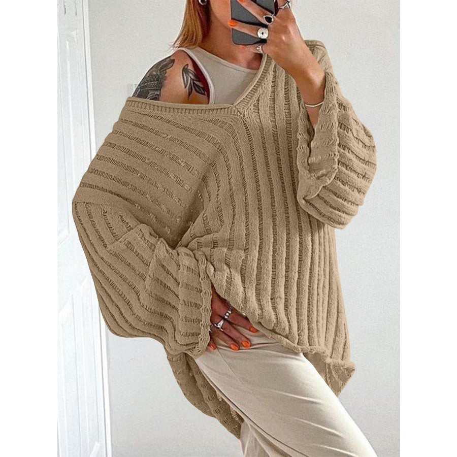 V-Neck Long Sleeve Sweater Tan / S Apparel and Accessories