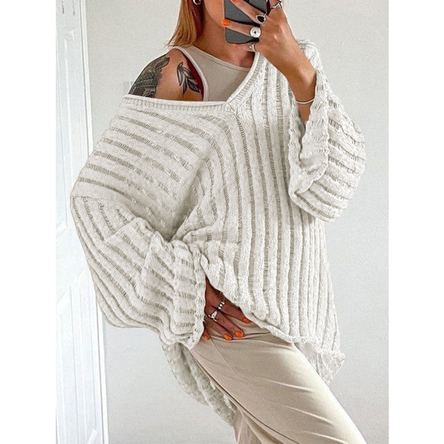 V-Neck Long Sleeve Sweater White / S Apparel and Accessories