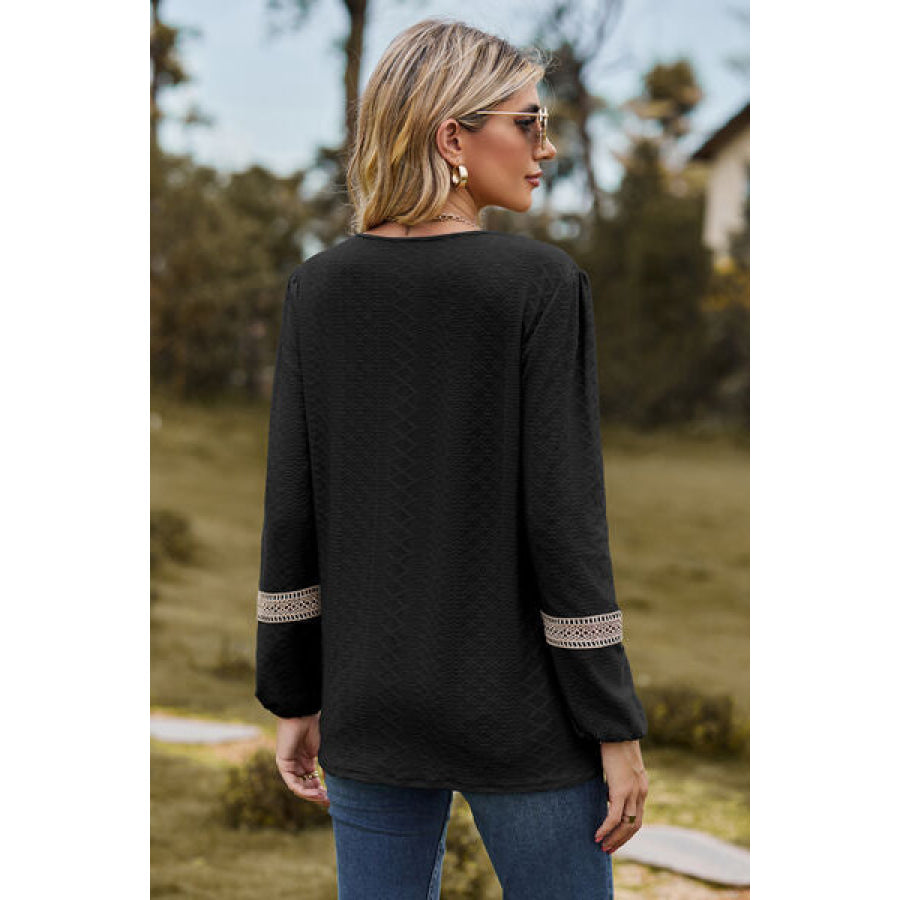 V - Neck Long Sleeve T - Shirt Black / S Apparel and Accessories