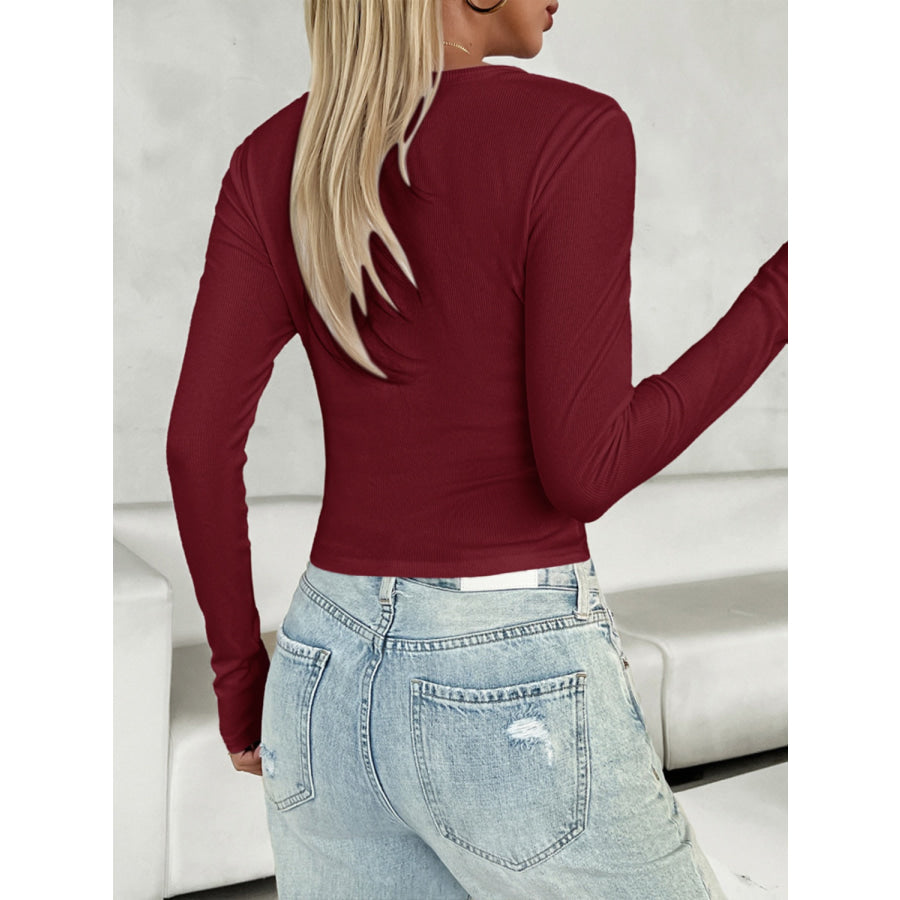 V-Neck Long Sleeve T-Shirt Burgundy / S Apparel and Accessories