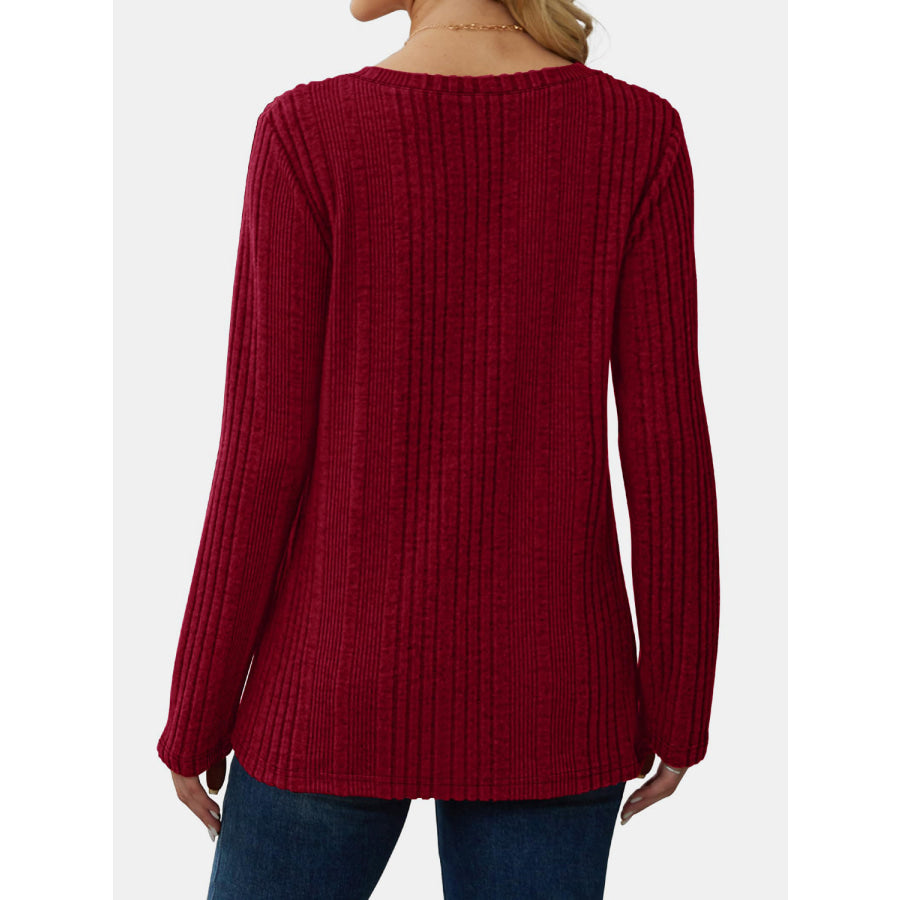 V-Neck Long Sleeve T-Shirt Burgundy / S Apparel and Accessories