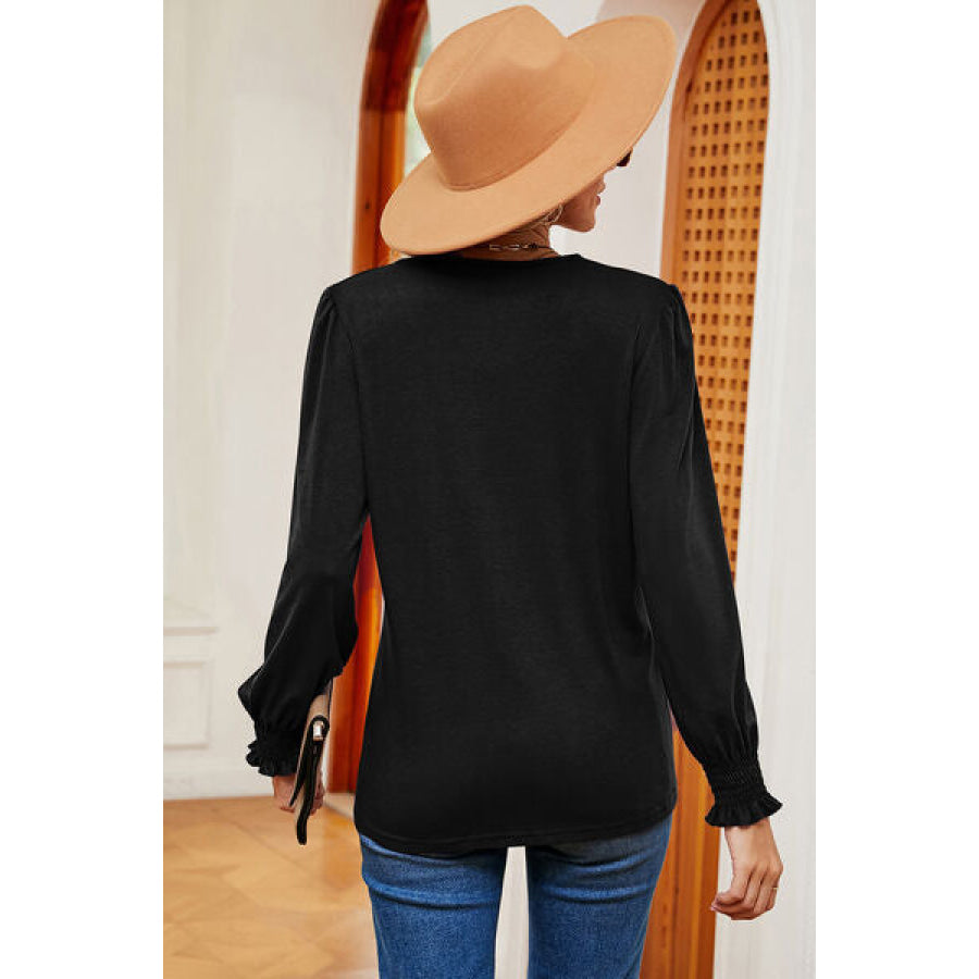 V - Neck Long Sleeve T - Shirt Black / S Apparel and Accessories