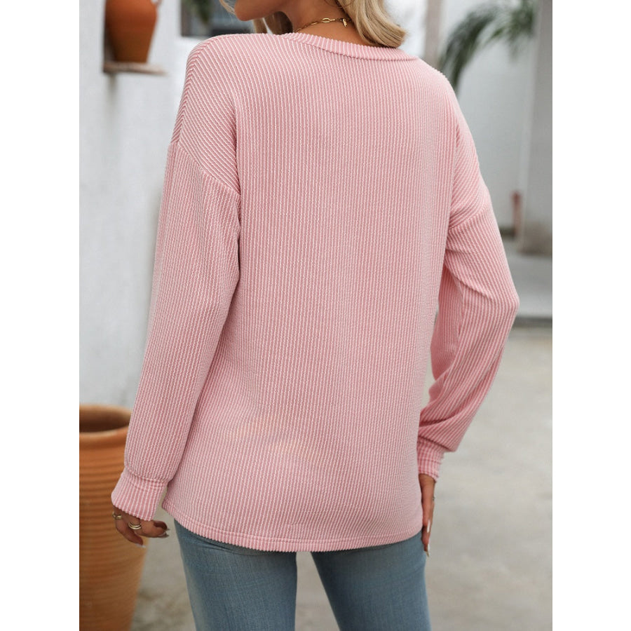 V-Neck Long Sleeve T-Shirt Dusty Pink / S Apparel and Accessories