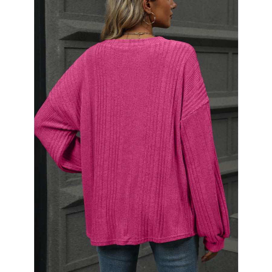 V-Neck Long Sleeve T-Shirt Deep Rose / S Apparel and Accessories