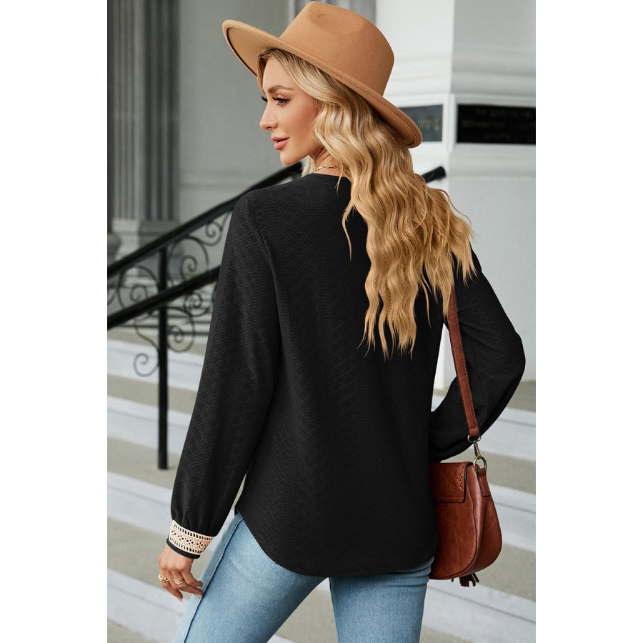 V - Neck Long Sleeve T - Shirt Black / S Apparel and Accessories