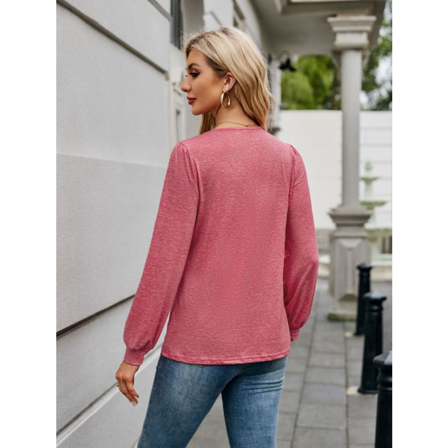 V-Neck Long Sleeve T-Shirt Strawberry / S Apparel and Accessories