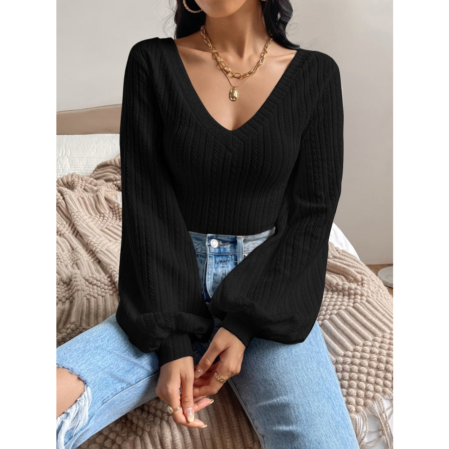 V-Neck Long Sleeve T-Shirt Black / S Apparel and Accessories