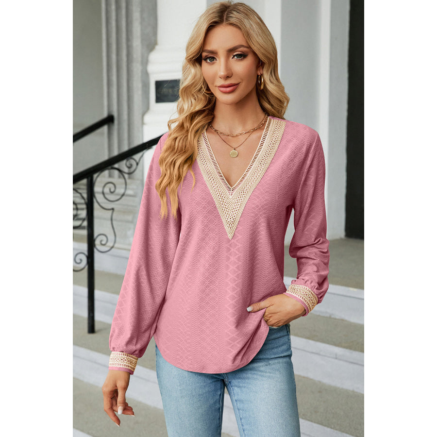 V - Neck Long Sleeve T - Shirt Blush Pink / S Apparel and Accessories
