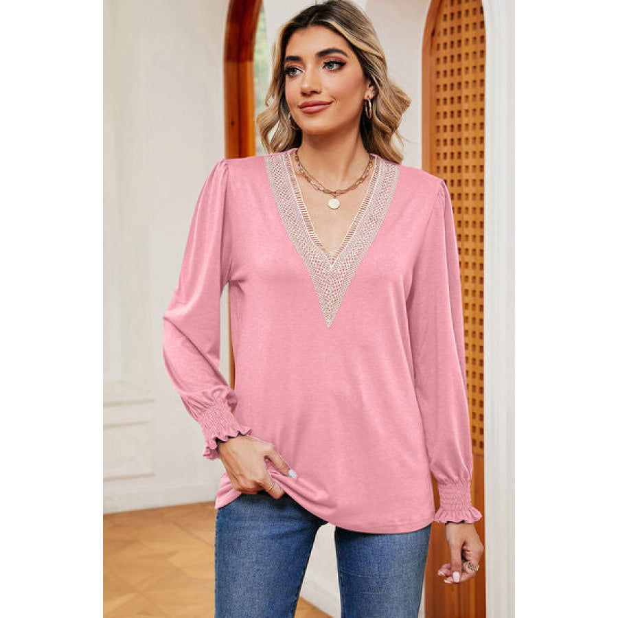 V - Neck Long Sleeve T - Shirt Blush Pink / S Apparel and Accessories