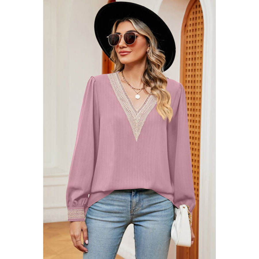 V - Neck Long Sleeve T - Shirt Blush Pink / S Apparel and Accessories