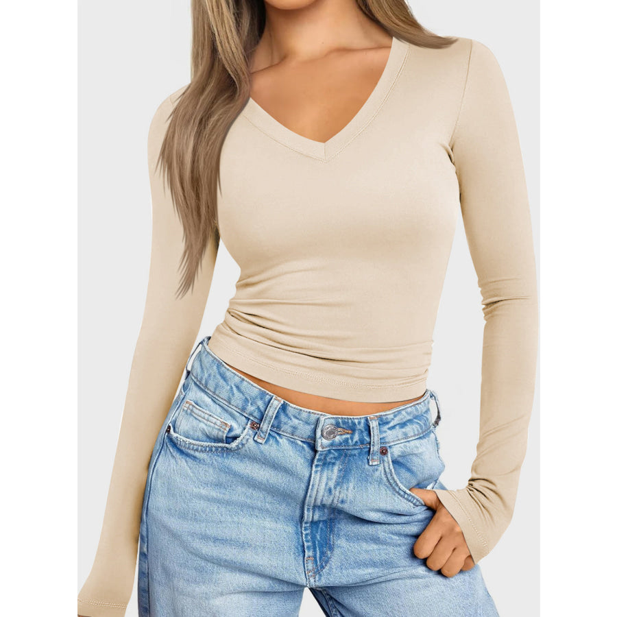 V-Neck Long Sleeve T-Shirt Dust Storm / S Apparel and Accessories
