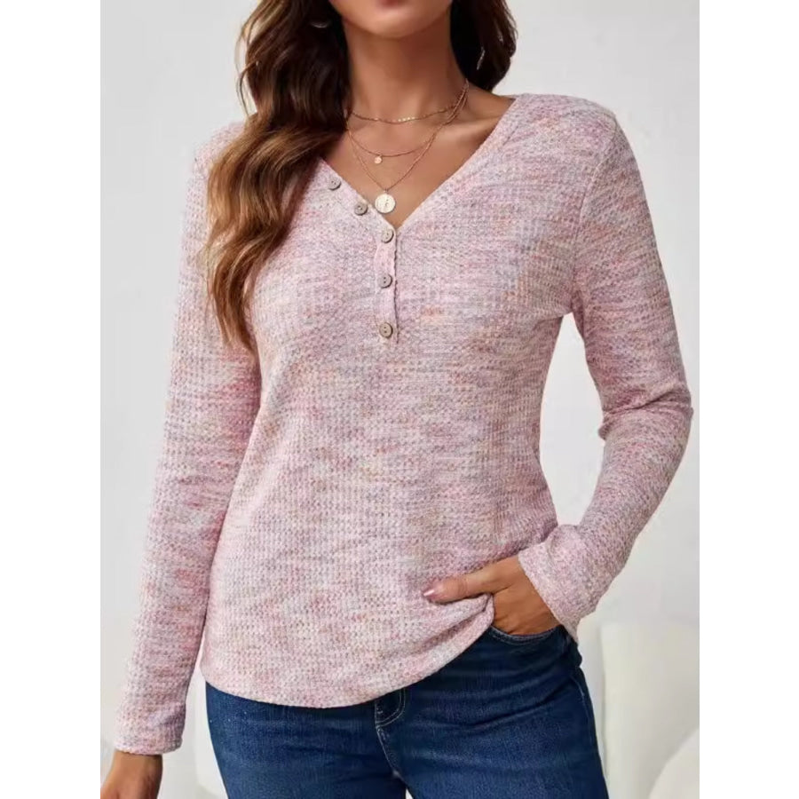 V-Neck Long Sleeve T-Shirt Dusty Pink / S Apparel and Accessories