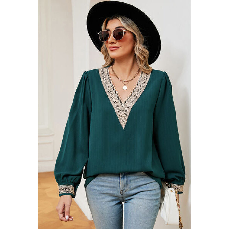 V - Neck Long Sleeve T - Shirt Green / S Apparel and Accessories