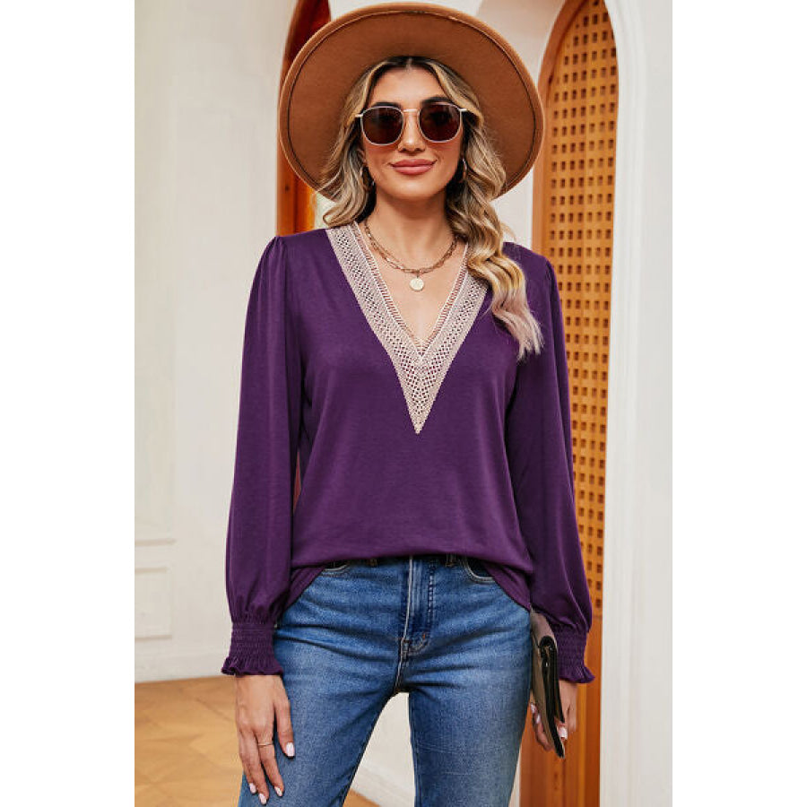V - Neck Long Sleeve T - Shirt Magenta / S Apparel and Accessories