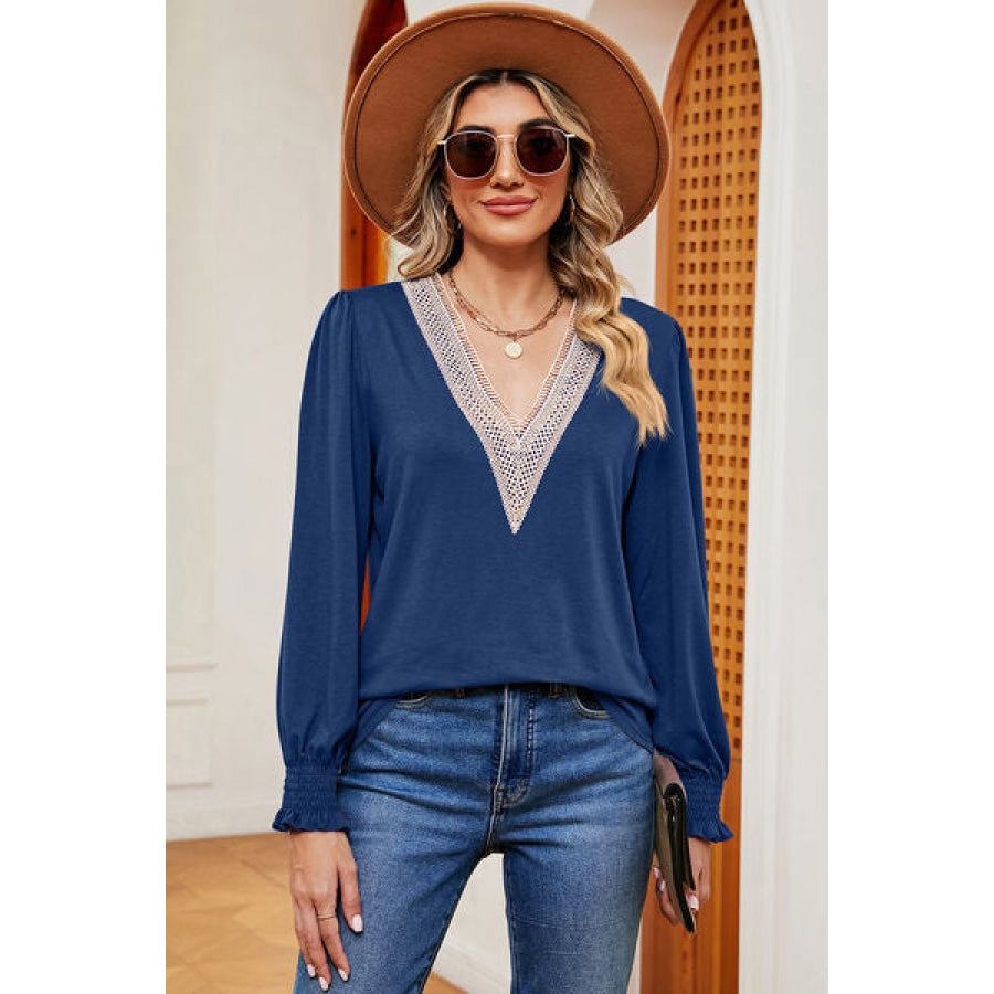 V - Neck Long Sleeve T - Shirt Navy / S Apparel and Accessories