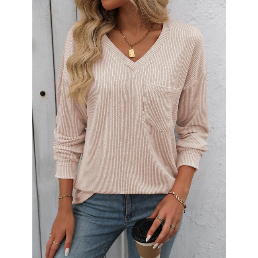 V-Neck Long Sleeve T-Shirt Pastel Yellow / S Apparel and Accessories