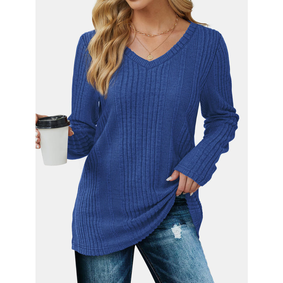 V-Neck Long Sleeve T-Shirt Royal Blue / S Apparel and Accessories