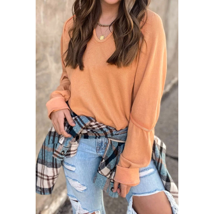 V Neck Long Sleeve T-Shirt Sherbet / S Apparel and Accessories