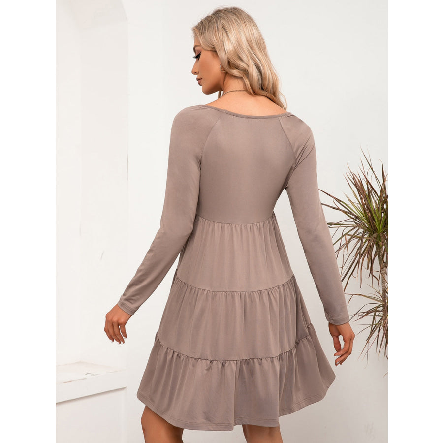 V-Neck Long Sleeve Tiered Dress Apparel and Accessories