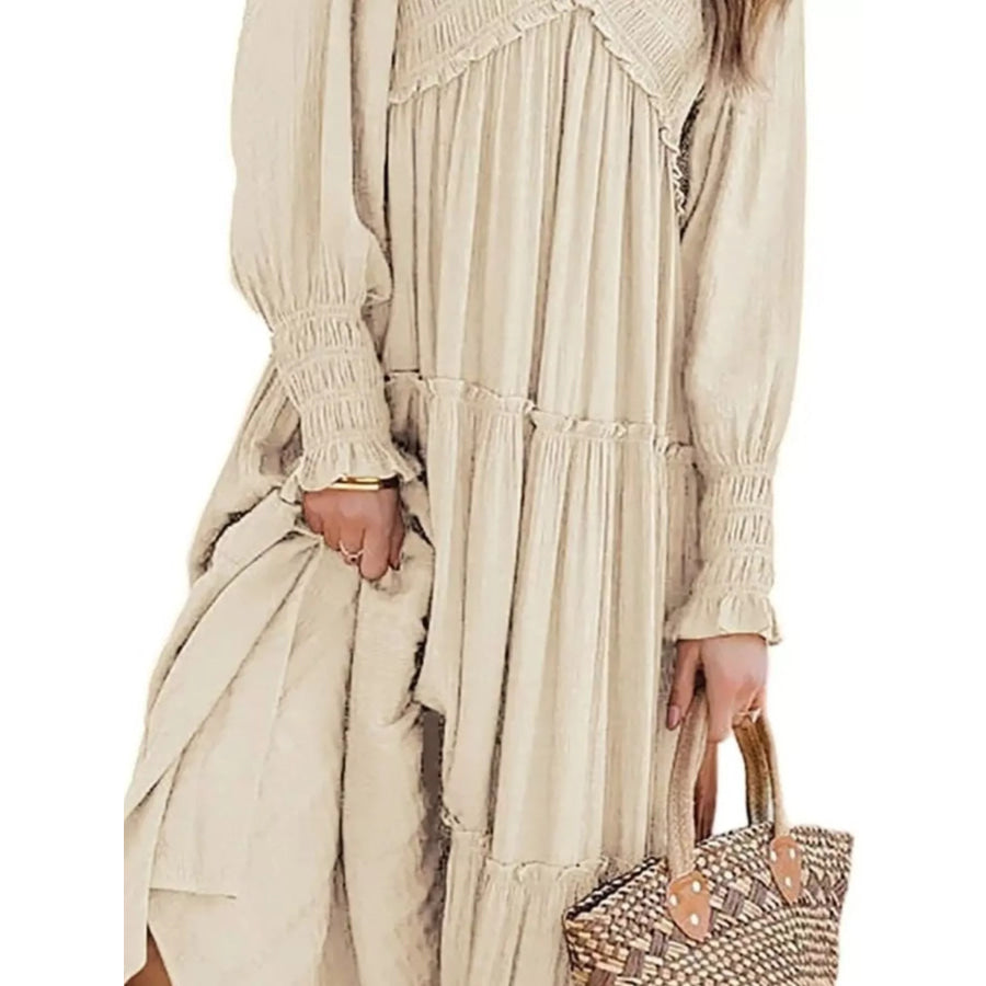 V-Neck Long Sleeve Tiered Maxi Dress Apparel and Accessories