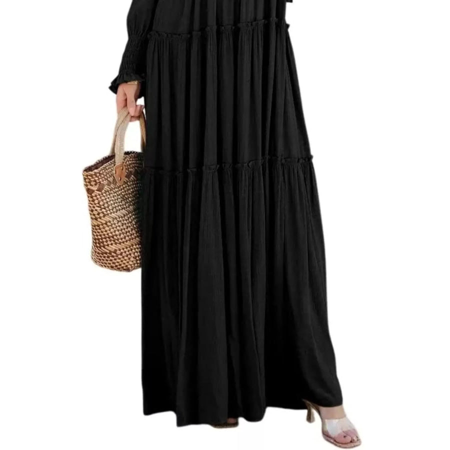 V-Neck Long Sleeve Tiered Maxi Dress Apparel and Accessories