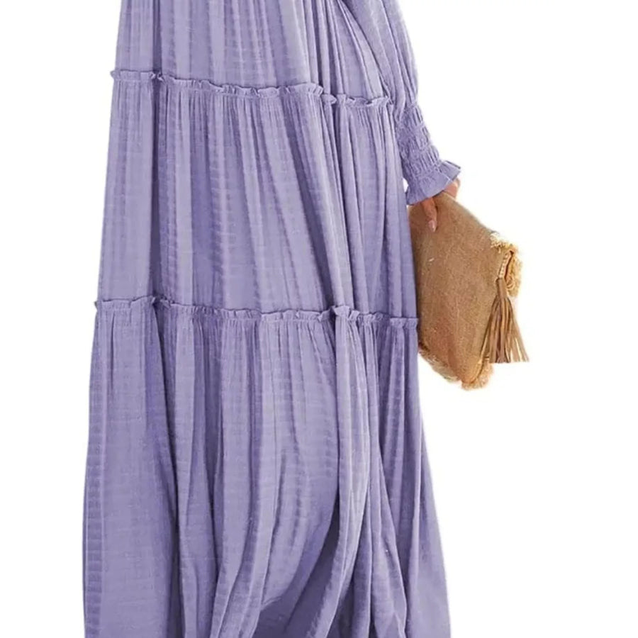 V-Neck Long Sleeve Tiered Maxi Dress Apparel and Accessories