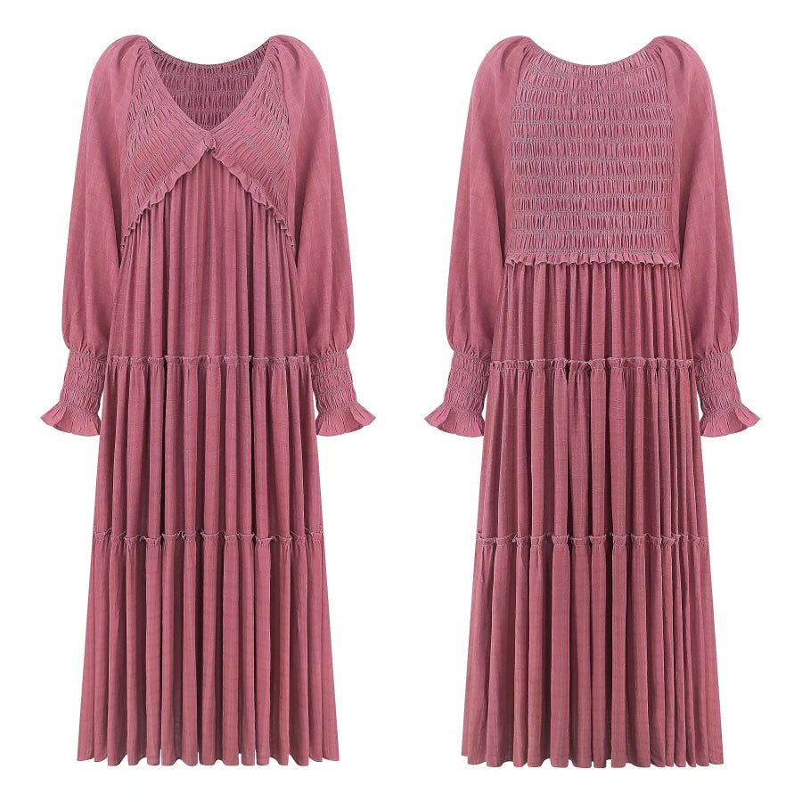 V-Neck Long Sleeve Tiered Maxi Dress Apparel and Accessories