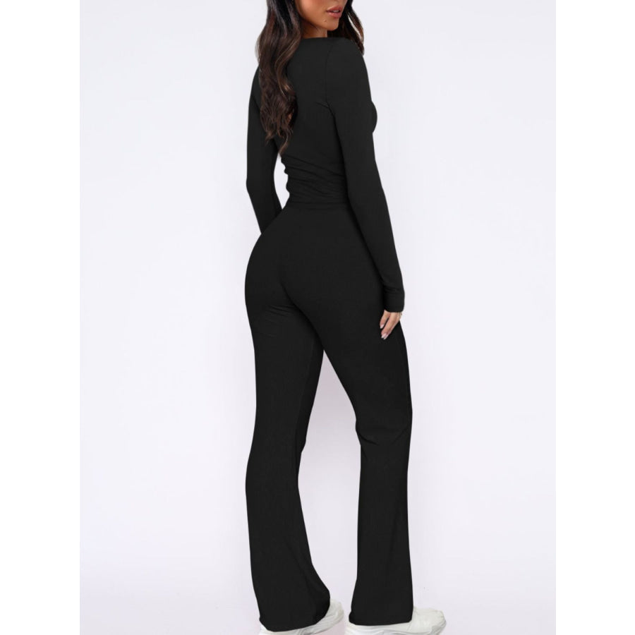 V-Neck Long Sleeve Top and Pants Set Apparel and Accessories