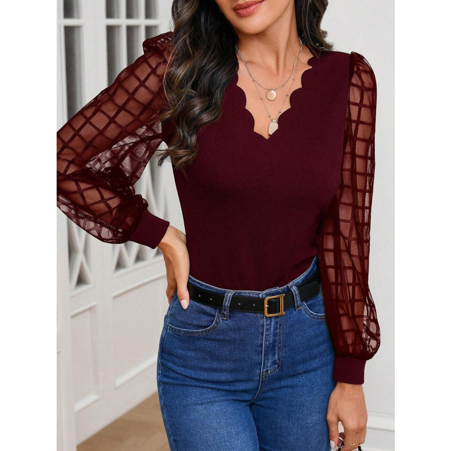 V-Neck Long Sleeve Top Burgundy / S Apparel and Accessories