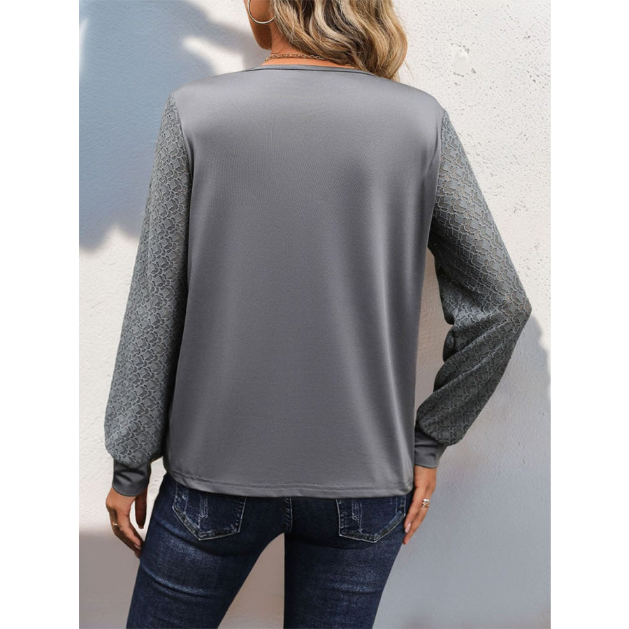 V-Neck Long Sleeve Top Dark Gray / S Apparel and Accessories