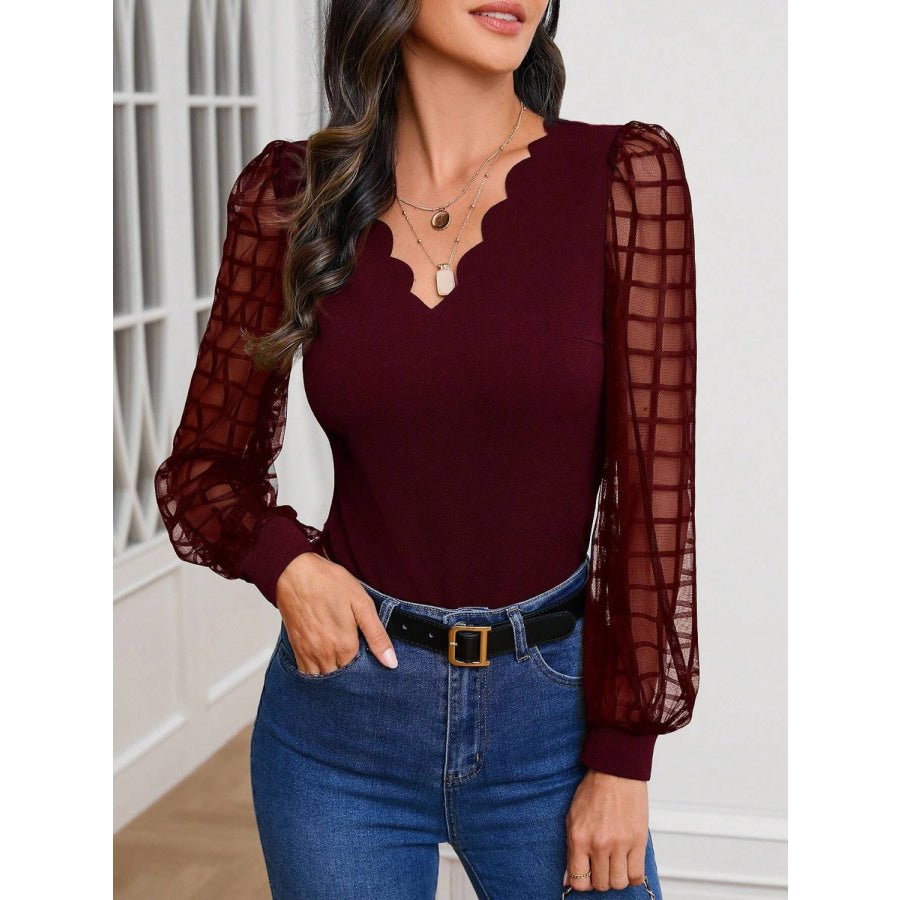 V-Neck Long Sleeve Top Burgundy / S Apparel and Accessories