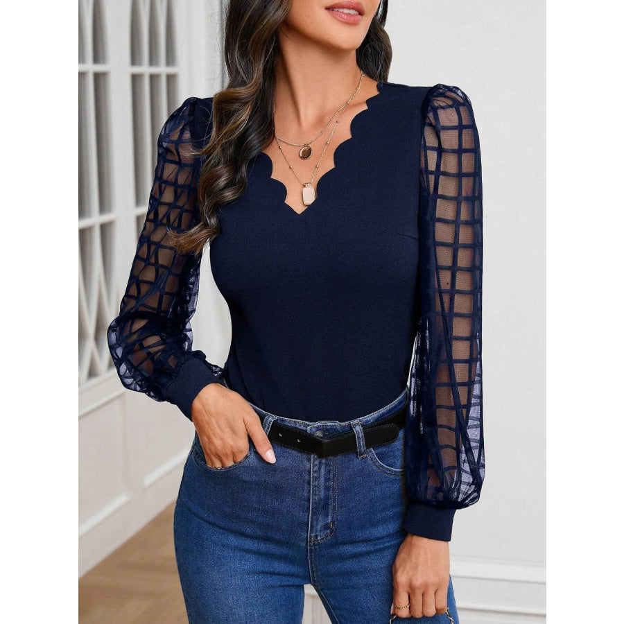 V-Neck Long Sleeve Top Dark Blue / S Apparel and Accessories