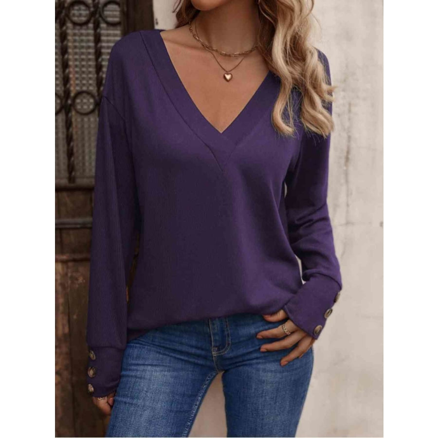 V-Neck Long Sleeve Top Dusty Purple / S