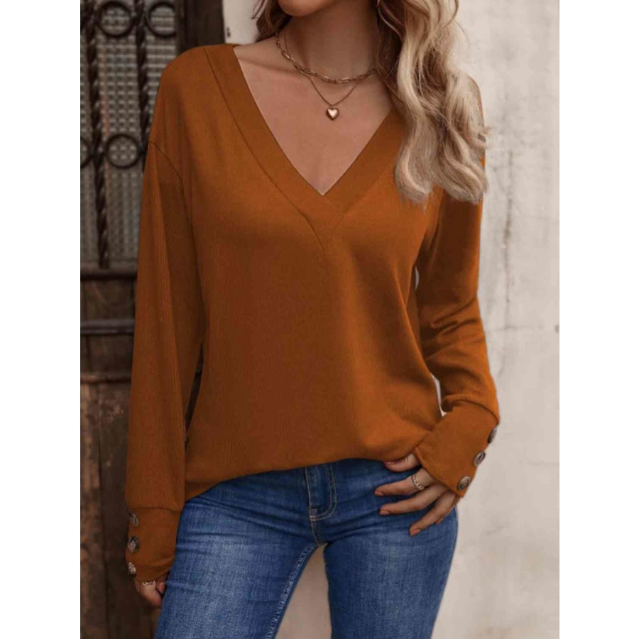 V-Neck Long Sleeve Top Ochre / S