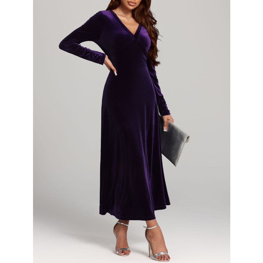 V-Neck Long Sleeve Velvet Dress Apparel and Accessories