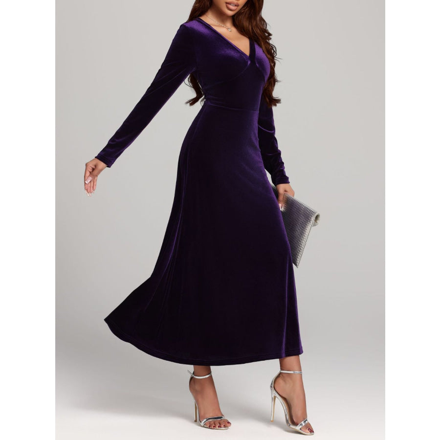 V-Neck Long Sleeve Velvet Dress Apparel and Accessories