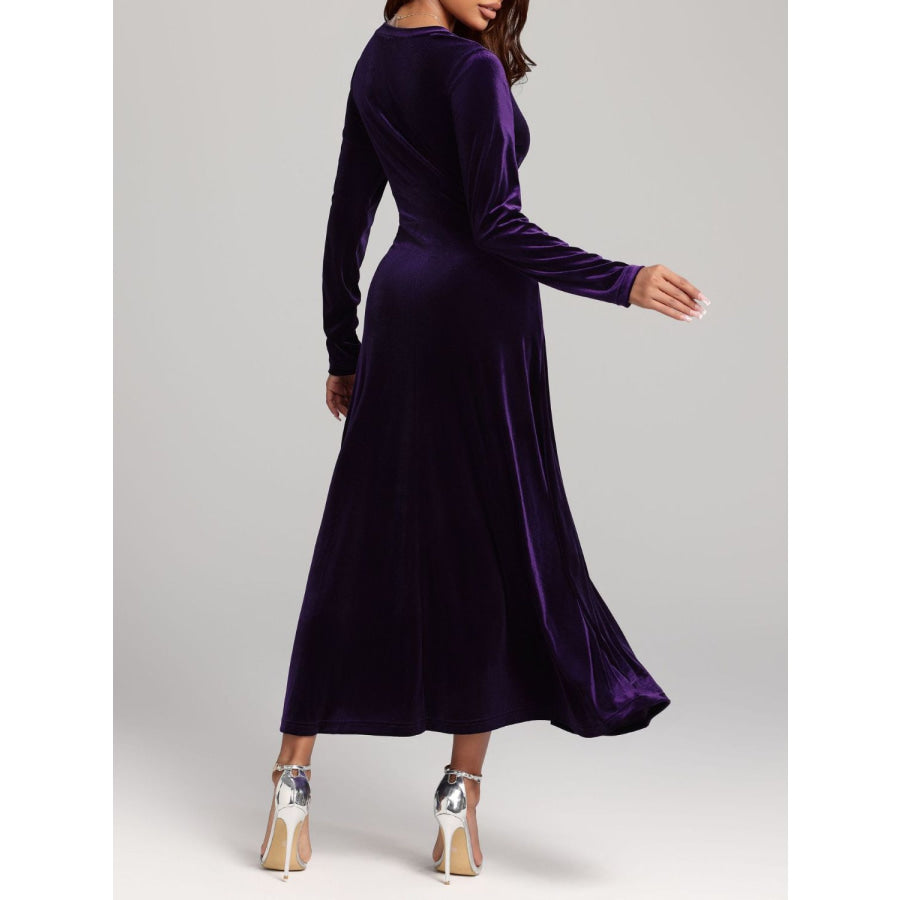 V-Neck Long Sleeve Velvet Dress Apparel and Accessories