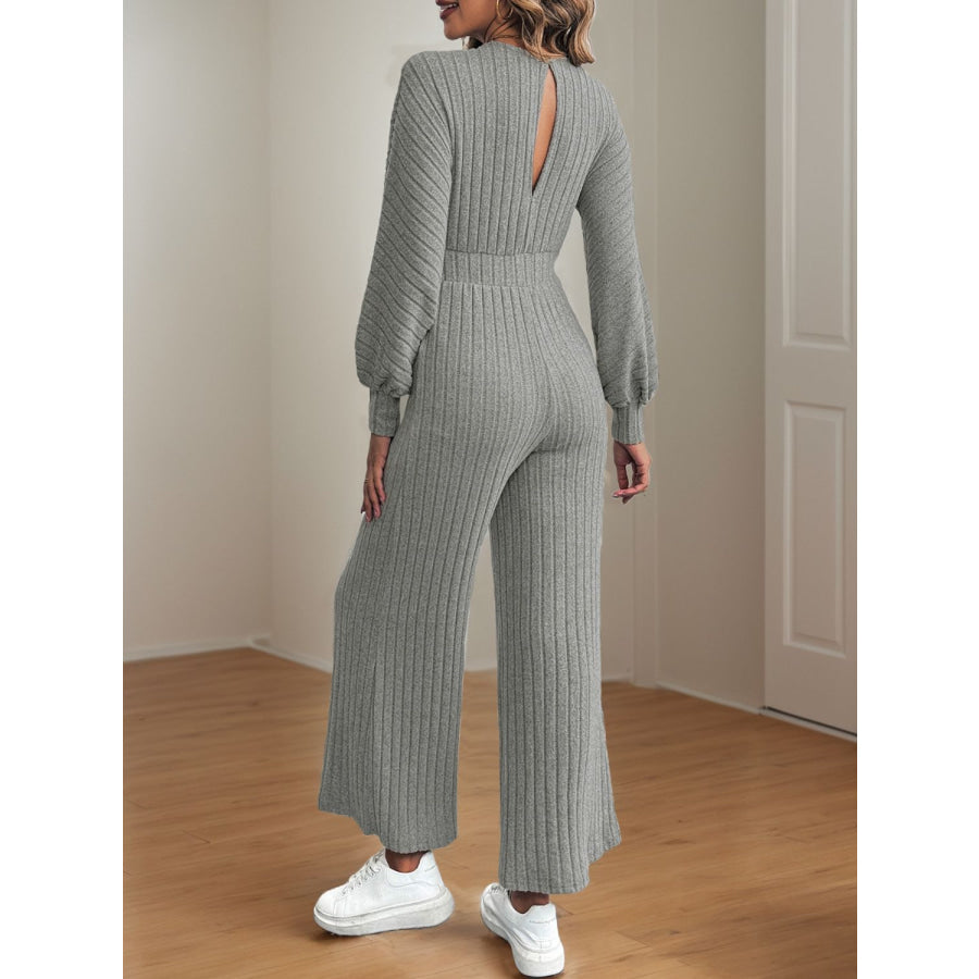 V-Neck Long Sleeve Wide Leg Jumpsuit Apparel and Accessories