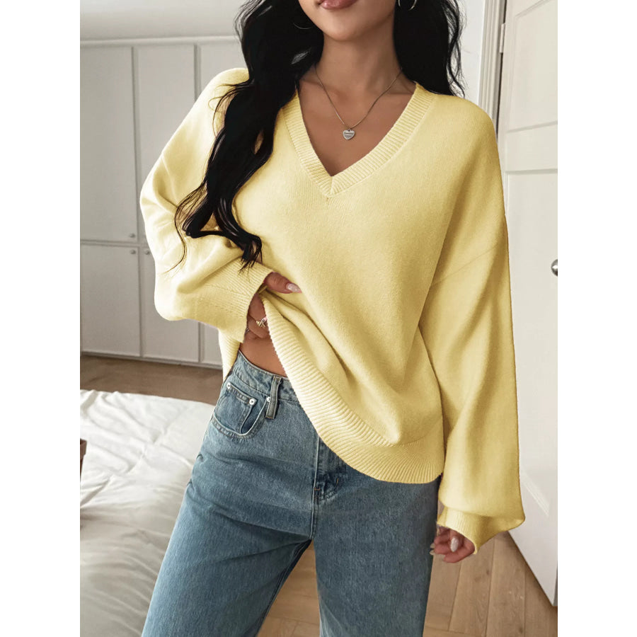 V-Neck Loose Fit Sweater Pastel Yellow / S Apparel and Accessories