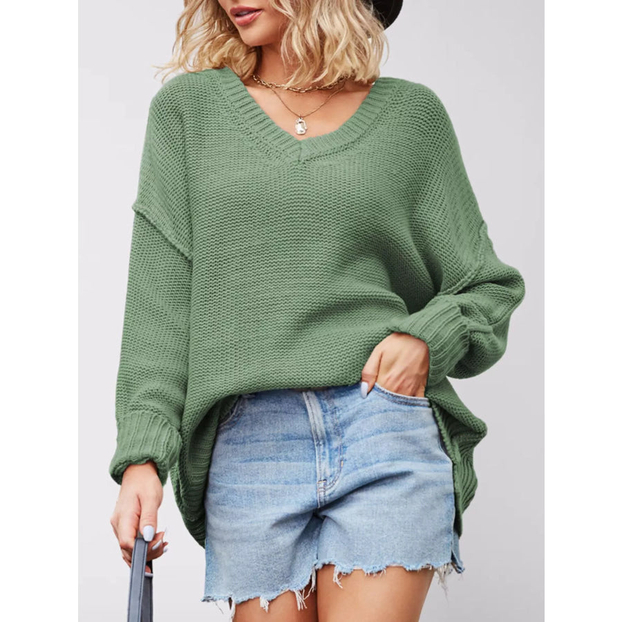 V-Neck Loose Knit Drop Shoulder Sweater Apparel and Accessories