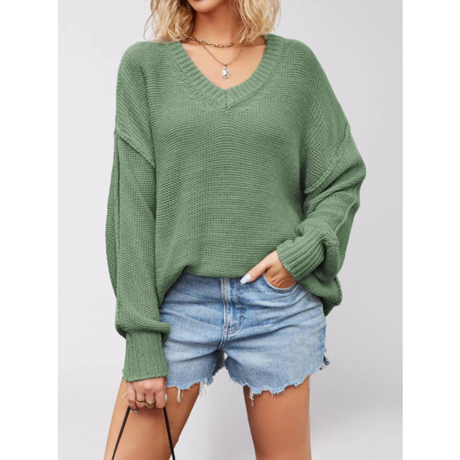 V-Neck Loose Knit Drop Shoulder Sweater Apparel and Accessories
