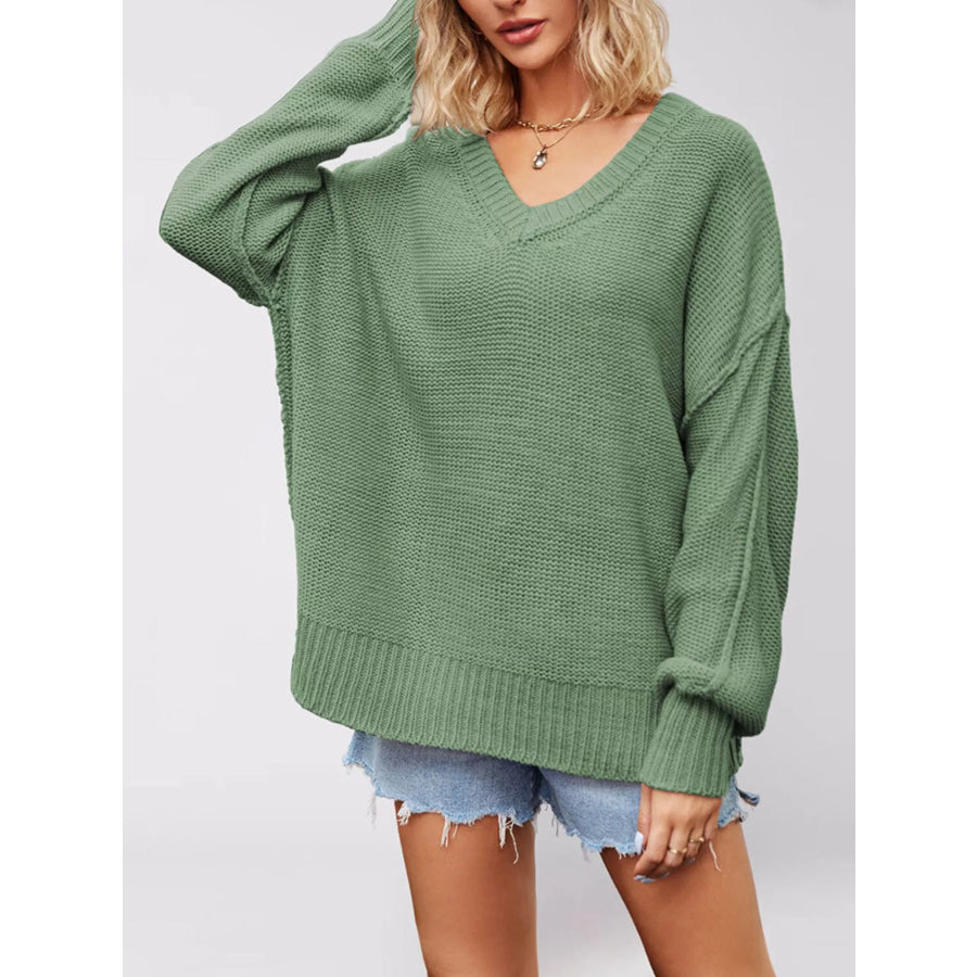 V-Neck Loose Knit Drop Shoulder Sweater Apparel and Accessories