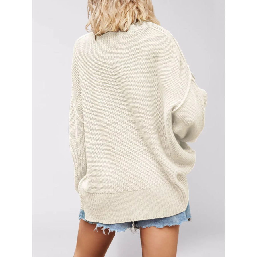 V-Neck Loose Knit Drop Shoulder Sweater Apricot / S Apparel and Accessories