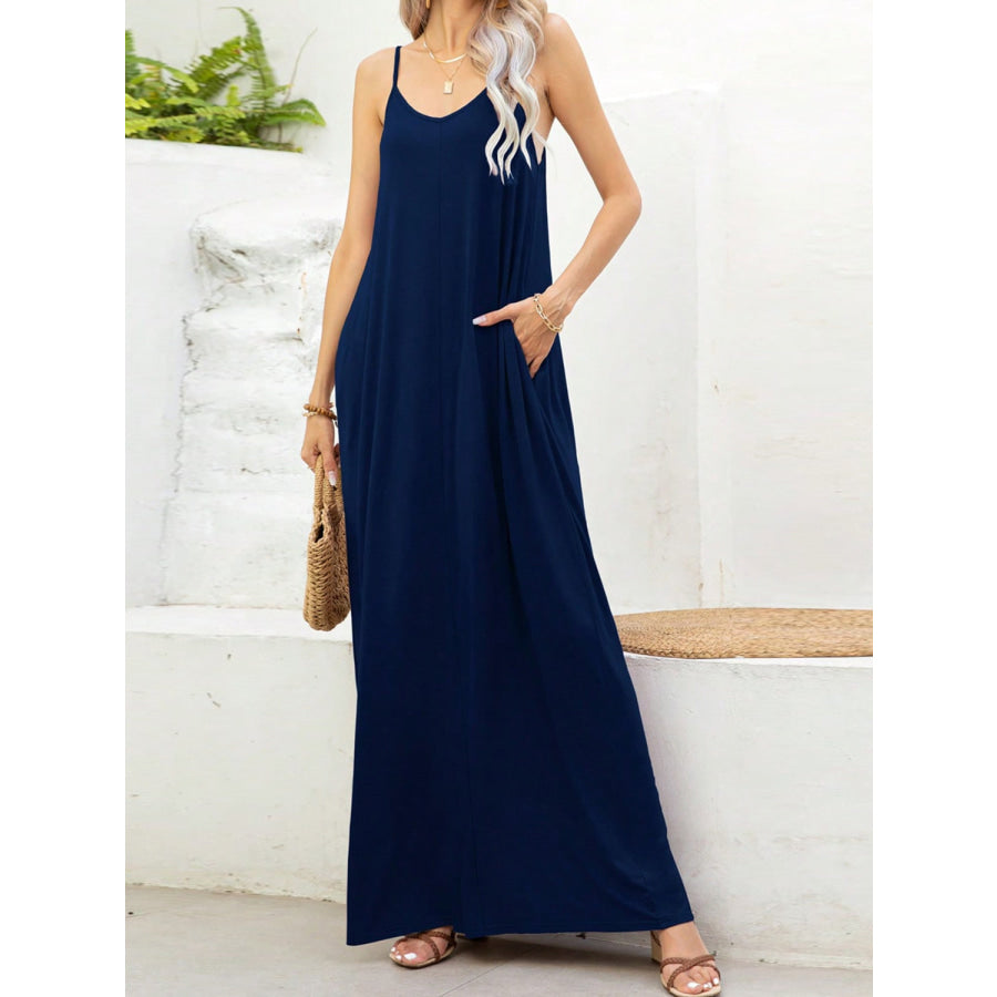 V-Neck Maxi Cami Dress with Pockets Apparel and Accessories