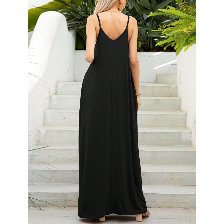 V-Neck Maxi Cami Dress with Pockets Black / S Apparel and Accessories