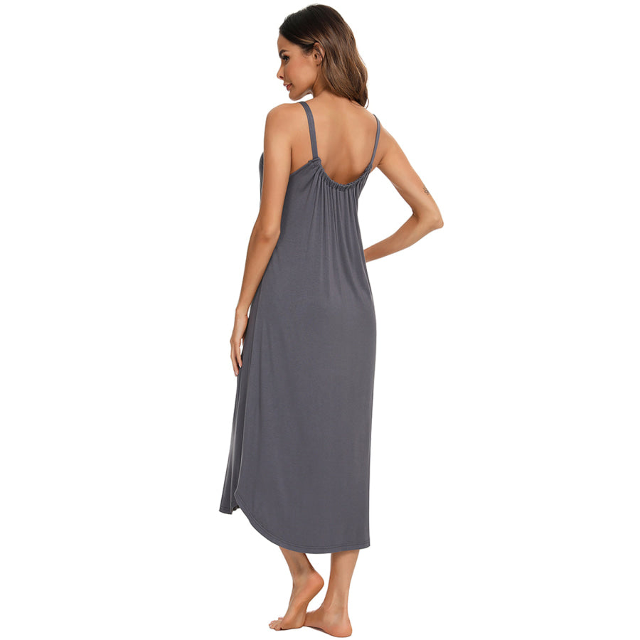 V - Neck Midi Lounge Dress Charcoal / S Apparel and Accessories