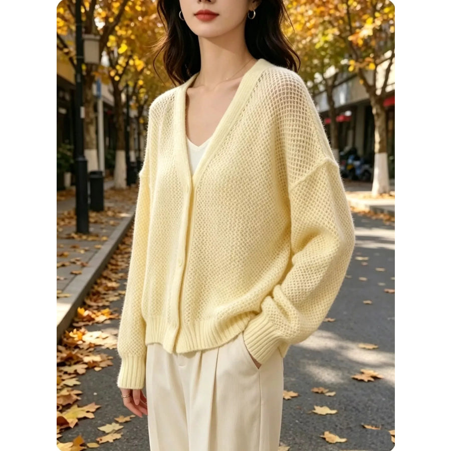 V-Neck Open-Knit Button-Down Cardigan Apparel and Accessories