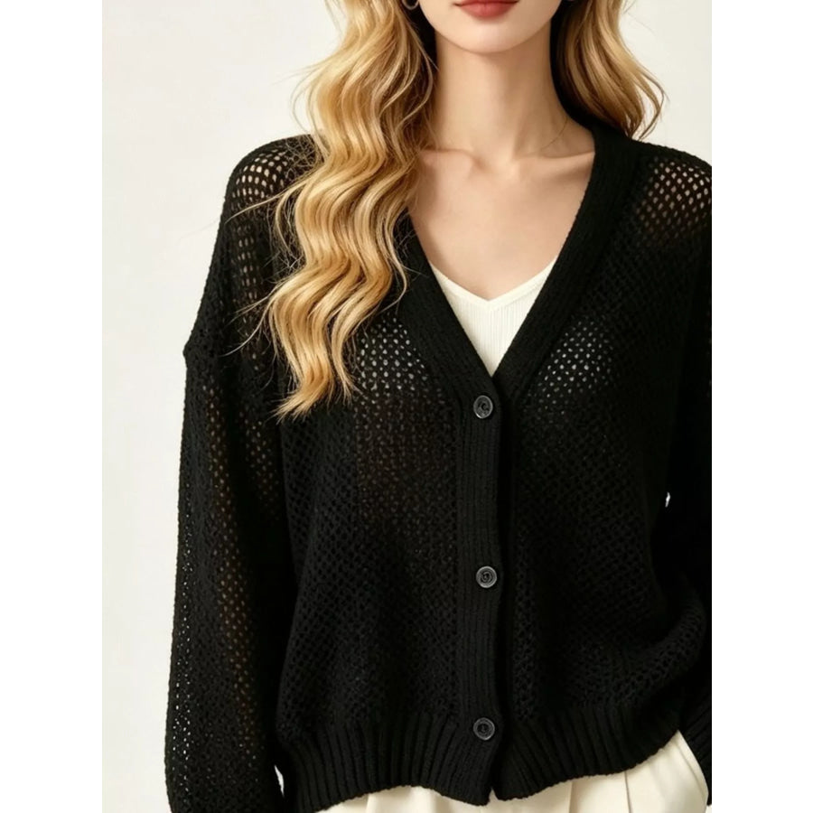 V-Neck Open-Knit Button-Down Cardigan Apparel and Accessories